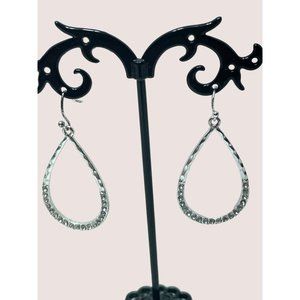 Teardrop Silvertone Rhinestone 2.5" drop Beautiful Blingy Earrings